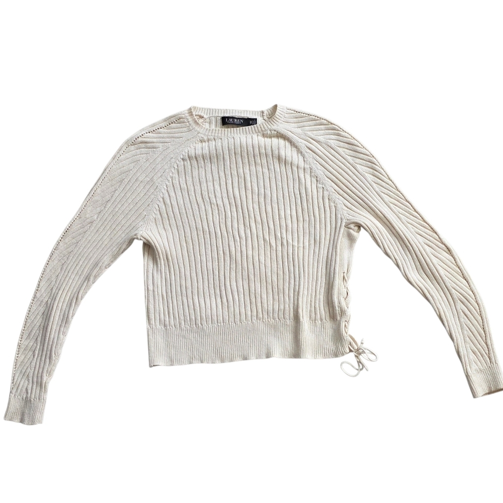 Lauren Ralph Lauren XS  Lace Up Ribbed Knit Sweater Boho Extra Small - Picture 3 of 8